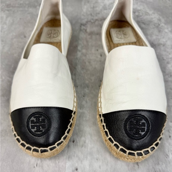 Tory Burch Leather Cap Toe Espadrille Flats White/Black Size 7 main image 4